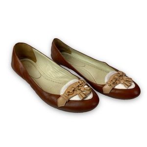 Brooks Brothers Genuine Leather loafer flats brown white tan with tassels 7